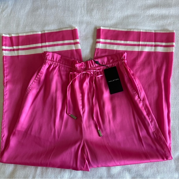 Halston Angie Twill Low Waisted Drawstring Wide Leg Pant Quiet Luxury Pink Sz 4 - Picture 1 of 13